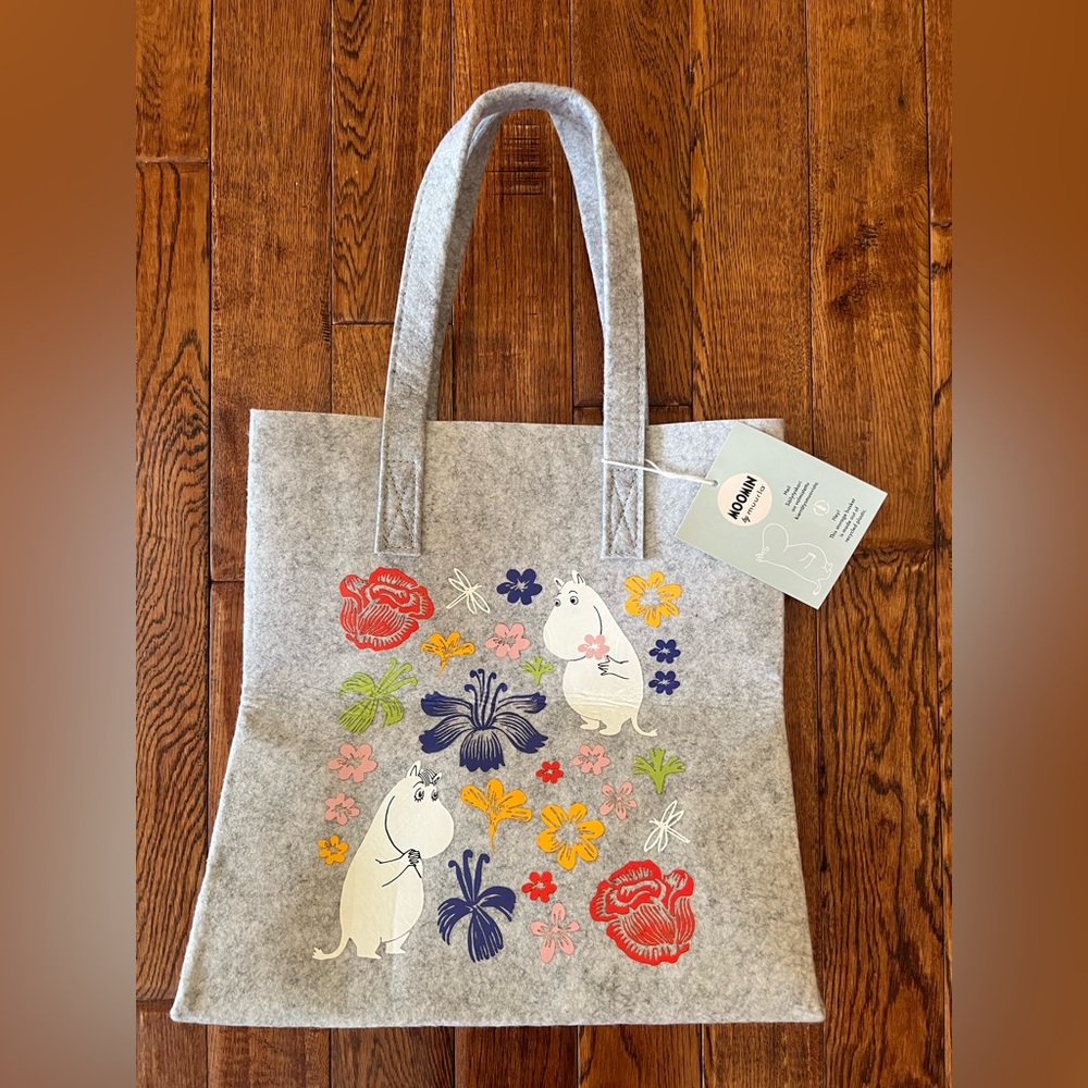 Moomin Bag Flower Print Tote Grey Multicolor - Picture 2 of 7